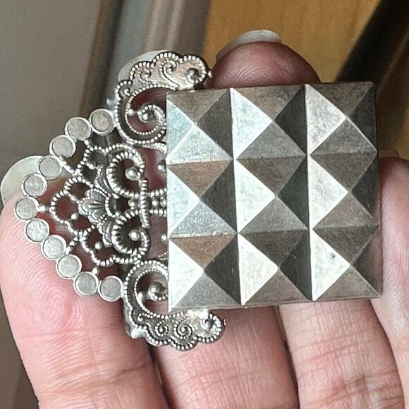 VTG Art Deco Sterling Silver Buckle Filigree Geometric Design 9.2 g France - Picture 2 of 7